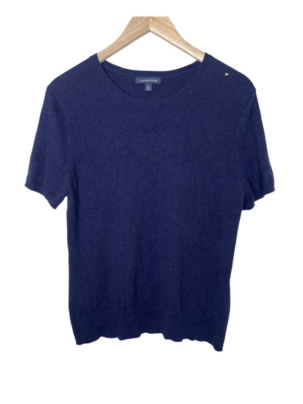 Lands End Womens Navy Blue 100% Cashmere Short Sleeve Sweater Medium M 10-12
